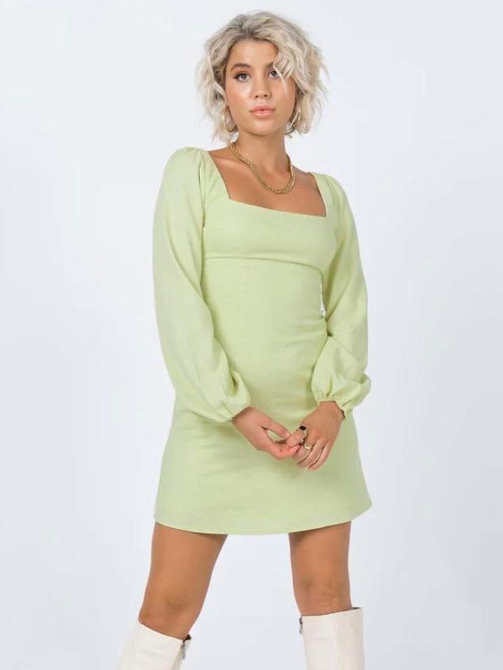 Princess Polly Green Linen Blend Hastings Mini Dress Retro Inspired